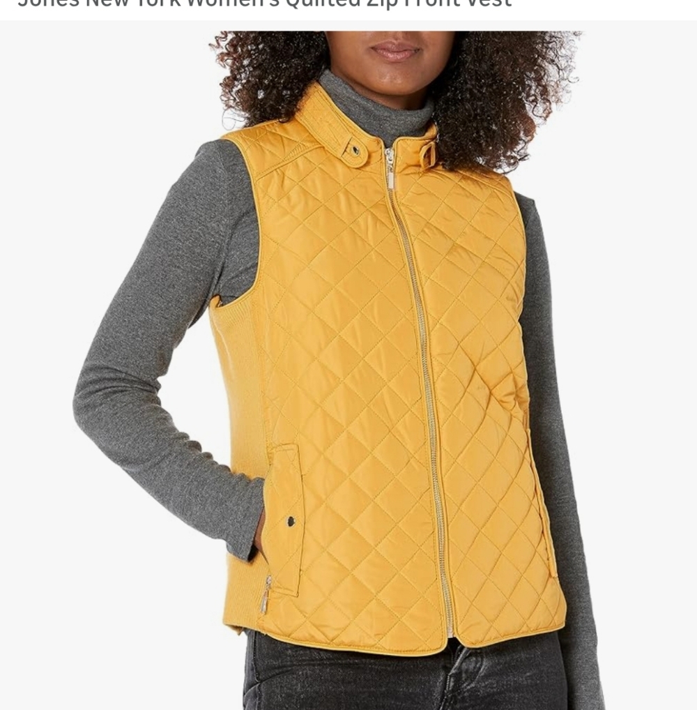 NWOT JONES NEW YORK Women's  Quilted Yellow Full Zip Snap Front Vest Size M